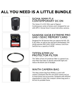 Lente Sigma 16mm f/1.4 DC DN para Sony E + Filtro UV 67mm + Tarjeta 64GB + Mochila 2