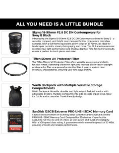Lente Sigma 18-50mm F2.8 DC DN para Sony E + Filtro UV 55mm + Tarjeta 128GB + Mochila 2