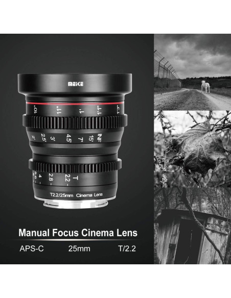 Lente Prime Meike 25mm T2.2 Enfoque Manual MFT 4K Lente Prime Meike 25mm T2.2 Enfoque Manual MFT 4K