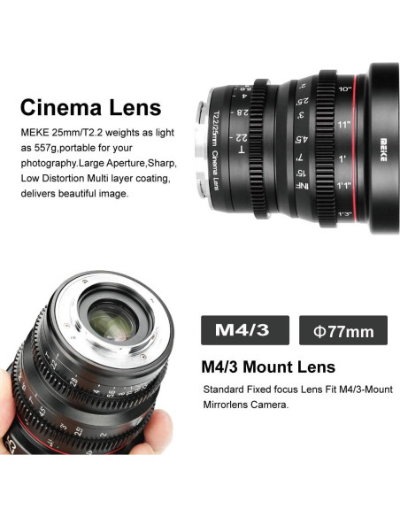 Lente Prime Meike 25mm T2.2 Enfoque Manual MFT 4K Lente Prime Meike 25mm T2.2 Enfoque Manual MFT 4K