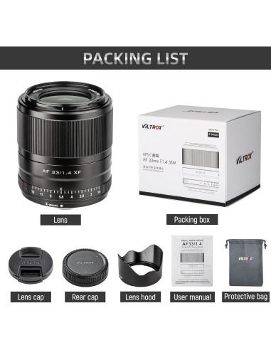 Lente VILTROX 33mm F1.4 para Fujifilm X-Mount Autoenfoque