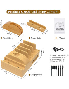Estación de Carga de Bambú 7 Puertos USB Rápido Alltripal 2