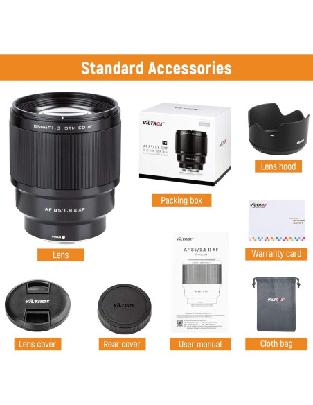 Lente VILTROX 85mm f1.8 II para Fujifilm X-Mount AF