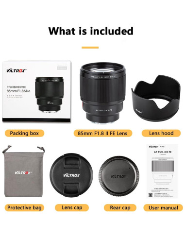 Lente VILTROX 85mm f/1.8 Montura E para Cámaras Sony