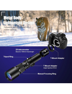 Lente Telefoto Manual JINTU 500-1000mm f/8 para Canon DSLR 2