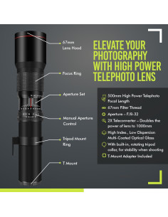 Lente Telefoto Manual 500mm/1000mm f/8 Big Mike para Nikon DSLR 2