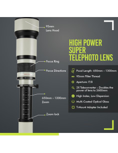 Teleobjetivo Zoom 650-1300mm f/8 Big Mike's para Nikon 2