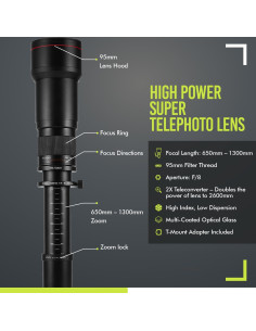 Teleobjetivo Zoom 650-1300mm f/8 Big Mike's para Nikon 2