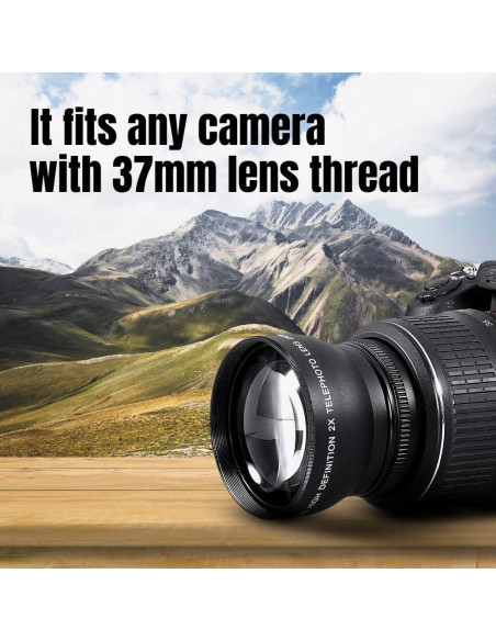 Lente Telefoto 2X 37mm Alta Definición para Cámaras Canon Nikon