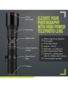 Teleobjetivo Manual 500mm f/8 para Cámaras Olympus DSLR 2