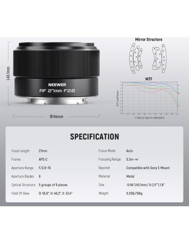 Lente Autofoco NEEWER LS-50 F2.8 para Cámaras Sony E Mount