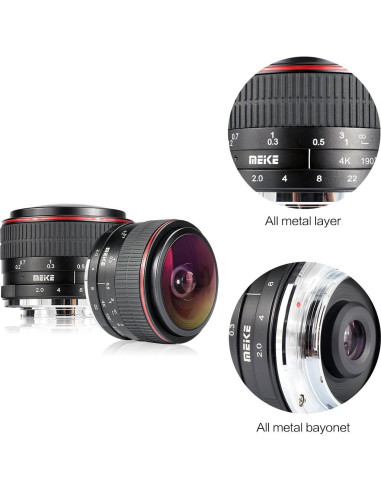 Lente Ojo de Pez Meike MK 6.5 mm f2.0 para MFT