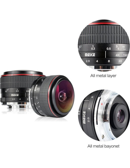 Lente Ojo de Pez Meike MK 6.5 mm f2.0 para MFT