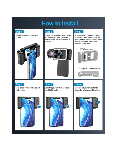 Lente Macro APEXEL con Luz LED y Batería Recargable 350mAh