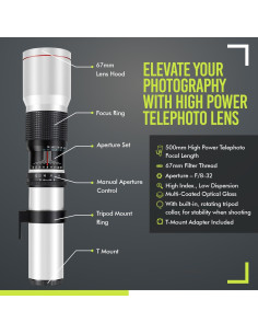 Teleobjetivo Manual 500mm/1000mm f/8 BM Premium para Canon 2