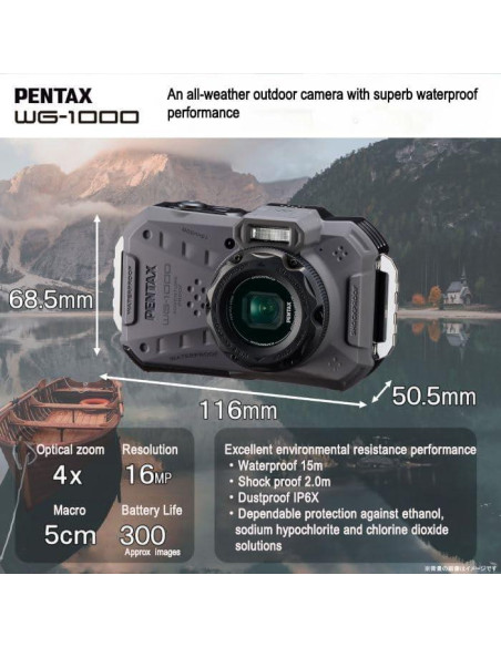 Cámara Digital Impermeable PENTAX WG-1000 Gris 15m Cámara Digital Impermeable PENTAX WG-1000 Gris 15m