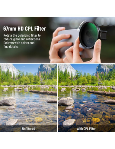 Filtro CPL NEEWER 67mm para Teléfono y Cámara - Clip Frío