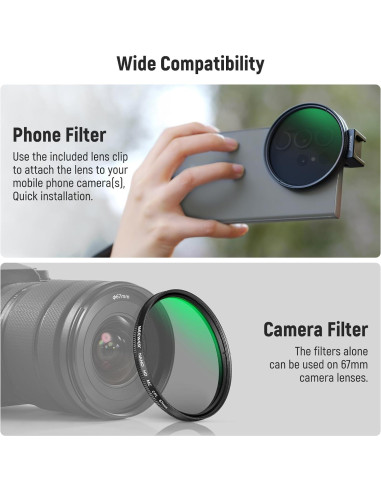 Filtro CPL NEEWER 67mm para Teléfono y Cámara - Clip Frío