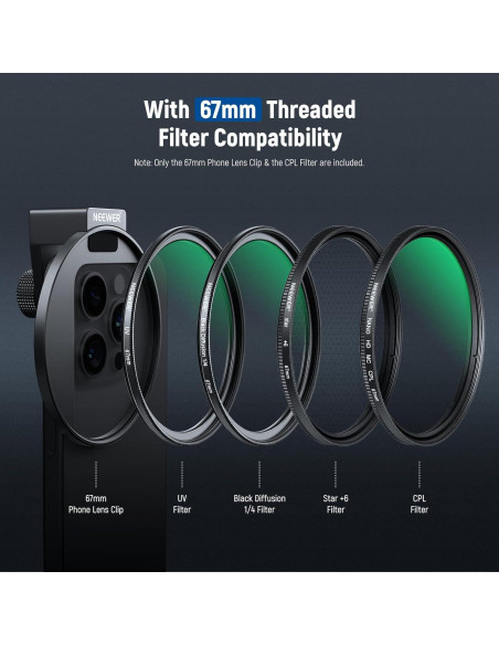 Filtro CPL NEEWER 67mm para Teléfono y Cámara - Clip Frío