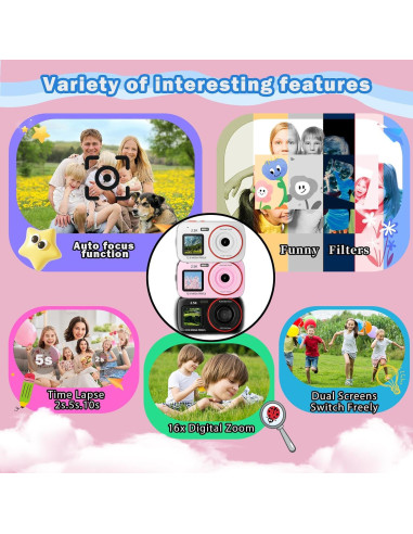 Cámara Digital Compacta Chuamplification YYCD101 Rosa 72MP 1080P