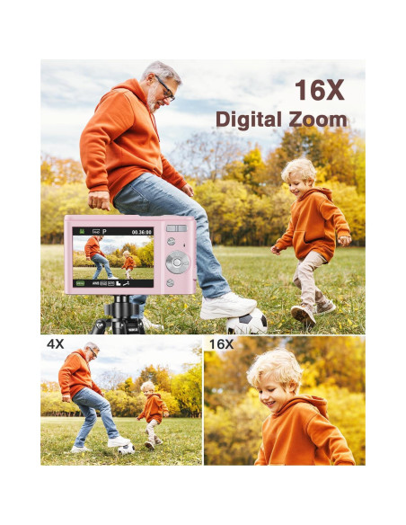 Cámara Digital Kenuo Rosa 36MP 1080P para Niños Compacta