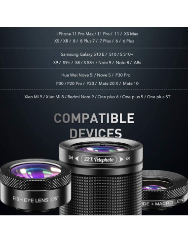 Kit de Lentes APEXEL 6 en 1 para Teléfono - Telefoto 22X