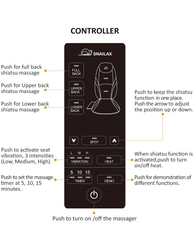 Cojín de Masaje Shiatsu Snailax con Calor y Vibración