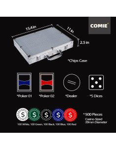 Set de Fichas de Póker Comie 500PCS con Estuche Aluminio 2