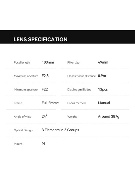 Lente TTArtisan 100mm F2.8 Bokeh de Burbuja para Montura M Lente TTArtisan 100mm F2.8 Bokeh de Burbuja para Montura M