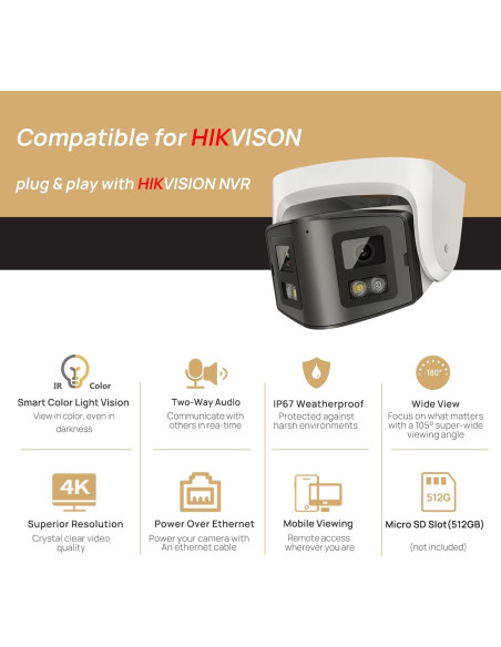 Cámara de Seguridad PoE 4K Doble Lente 8MP IP66 180