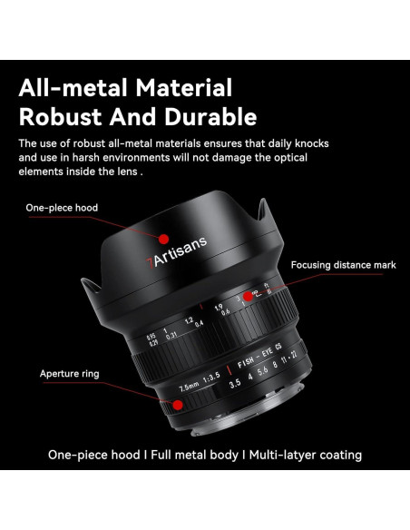 Lente Fisheye 7artisans 7.5mm F3.5 APS-C para Nikon DSLR