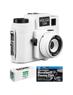 Cámara Holga 120N Blanca + Película Ilford HP5 + Paño