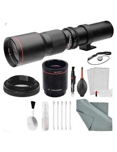 Lente Telefoto 500mm f/8.0 Nikon + Multiplicador 2X + Accesorios