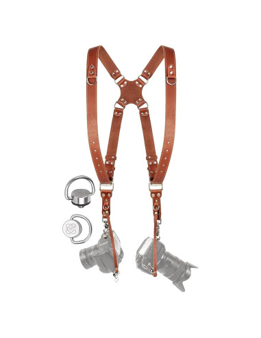 Arnés de cámara doble Pro In Style para 2 cámaras - Cuero marrón