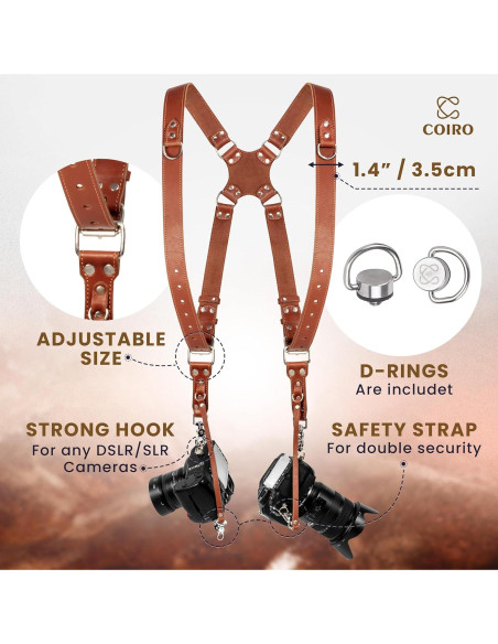 Arnés de cámara doble Pro In Style para 2 cámaras - Cuero marrón