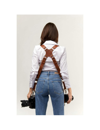 Arnés de cámara doble Pro In Style para 2 cámaras - Cuero marrón
