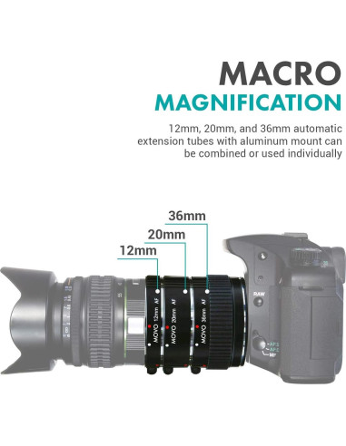 Juego de Tubos de Extensión Macro AF Movo MT-S68 3 Piezas