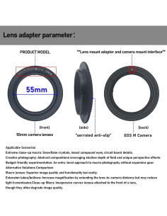 Anillo Inverso de Lente Macro SHEYOU 55mm para Cámaras EF-M 2