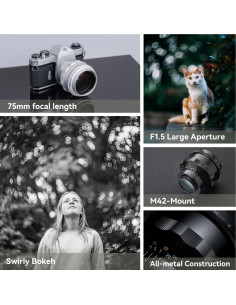 Lente TTArtisan 75mm F1.5 M42 Enfoque Manual Plata 2