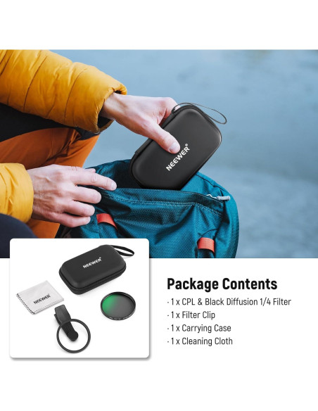 Filtro CPL y Difusión Negra 67mm NEEWER para Smartphones Filtro CPL y Difusión Negra 67mm NEEWER para Smartphones