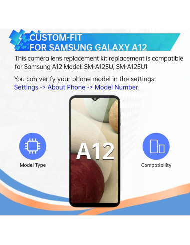 Reemplazo Lente de Cámara Trasera Samsung Galaxy A12 - 2 Piezas
