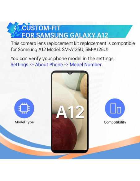 Reemplazo Lente de Cámara Trasera Samsung Galaxy A12 - 2 Piezas