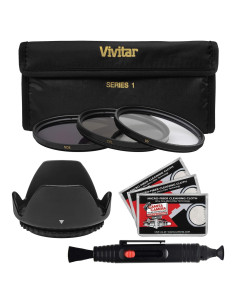 Kit de Filtros 55mm Vivitar UV CPL ND8 + Capucha y Limpiador