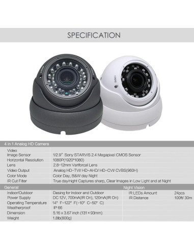 Cámara de Seguridad SVD THD-V28 1080P Varifocal 2.8-12mm