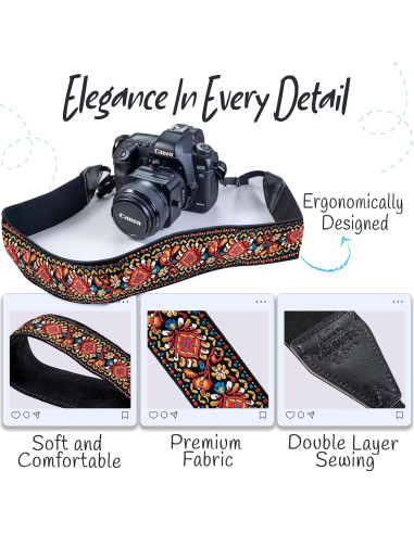 Correa de Cámara Art Tribute Roja Vintage Universal 83.82-154.94 cm