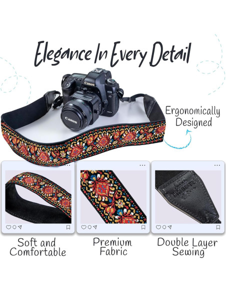 Correa de Cámara Art Tribute Roja Vintage Universal 83.82-154.94 cm