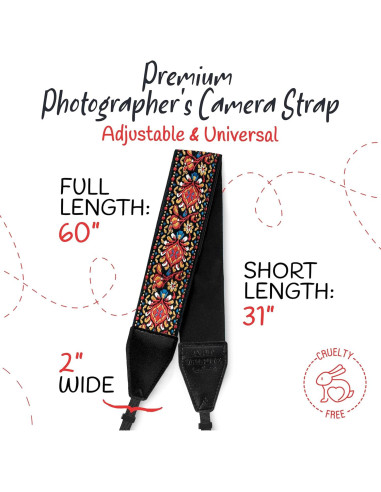 Correa de Cámara Art Tribute Roja Vintage Universal 83.82-154.94 cm
