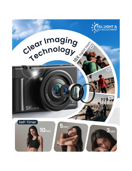 Cámara Digital Jexylon FC003 5K 64MP Zoom 18X Pantalla 3" Cámara Digital Jexylon FC003 5K 64MP Zoom 18X Pantalla 3"