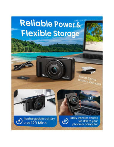 Cámara Digital Jexylon FC003 5K 64MP Zoom 18X Pantalla 3"