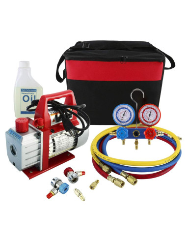 Bomba de vacío YaeKoo 1/4HP 3CFM con manómetro y mangueras